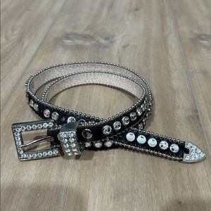 B.B. SIMON Swarovski Crystal Studded Leather & Calf Hair Belt